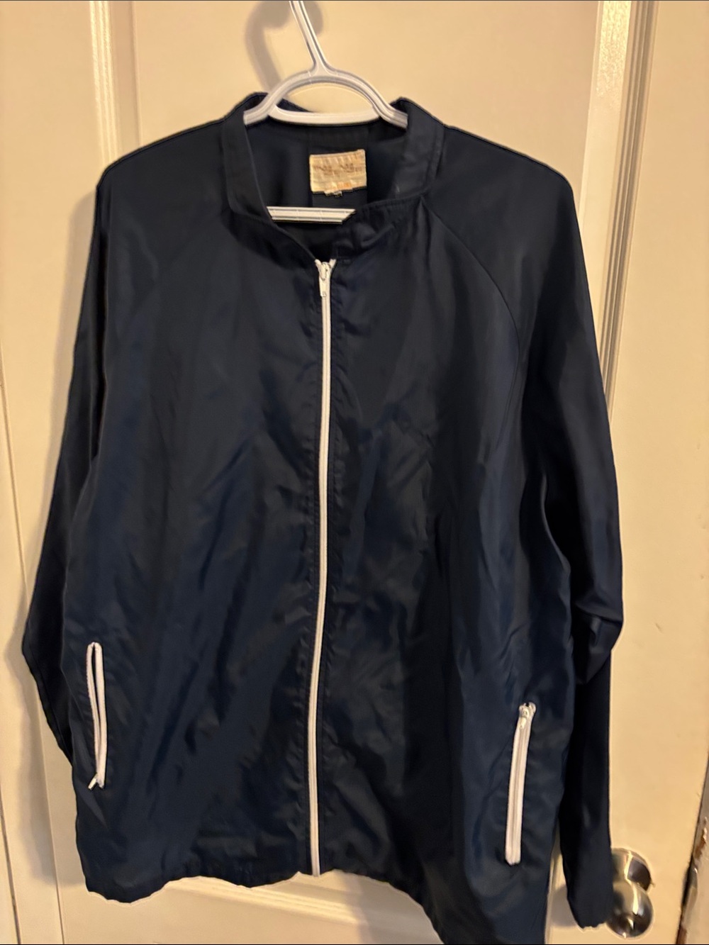 Vintage The Hudson Bay Men's Navy Lightweight Zip-Front Windbreaker Jacket